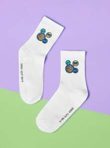 SCOOBY-DOO X SHEIN 1 Pair Cartoon Pattern White Crew Socks - Multicolor - View 2