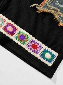 ROMWE MEN Prep Pantalones cortos deportivos con estampado floral, detalles de cinta y fuente con estrella de cinco puntas, estilo gótico, adecuado para uso diario en primavera/verano