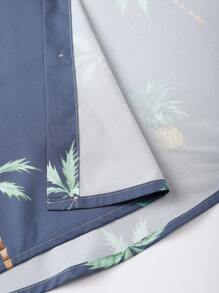 Manfinity Swimmode Men's Palm Tree Print Short Sleeve Shirt And Shorts Beach 2-Piece Set Men's Vacation Clothes Men Swim Trunks, Hawaiian, Men's Beach Shirts, Men's Resort Wear, Men's Vacation Outfit, Men's Bahama Outfit