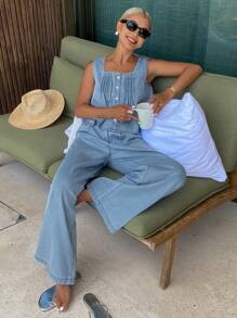 Livesso Women Denim Two Pieces Outfits - Light Wash - View 5