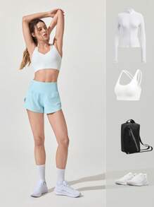 GLOWMODE Shorts de correr ultraligeros de cintura alta con ajuste de cordón, bolsillos múltiples, de secado rápido y con ropa interior antiolor incorporada, de 2.5 pulgadas, para entrenamiento y actividad física.