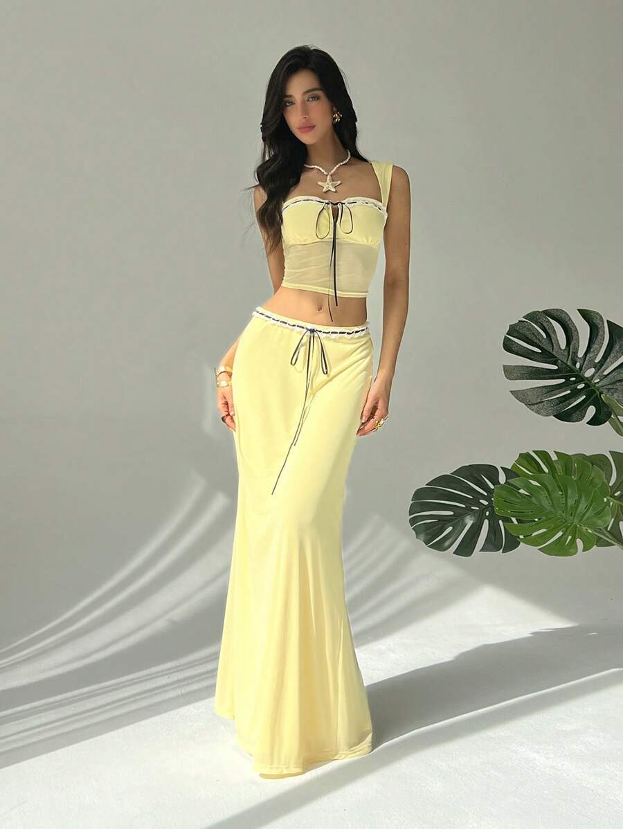 Aloruh Women Two Pieces Outfits For Daily Wear Summer Summer Outfits Summer Clothes Beach Outfits For Woman  Beach Vacation Vacation Outfits Woman Boho  Tropical Vacation Woman Clothe Mesh Butter Yellow  Fairycore Graduation Outfit  Graduation Dress Graduation Dresses For Women   White Graduation Dress
