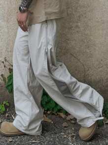 DAZY 春季纯色侧缝拼接拉链设计灰色男士户外休闲裤 - 淺灰色 - 查看 5