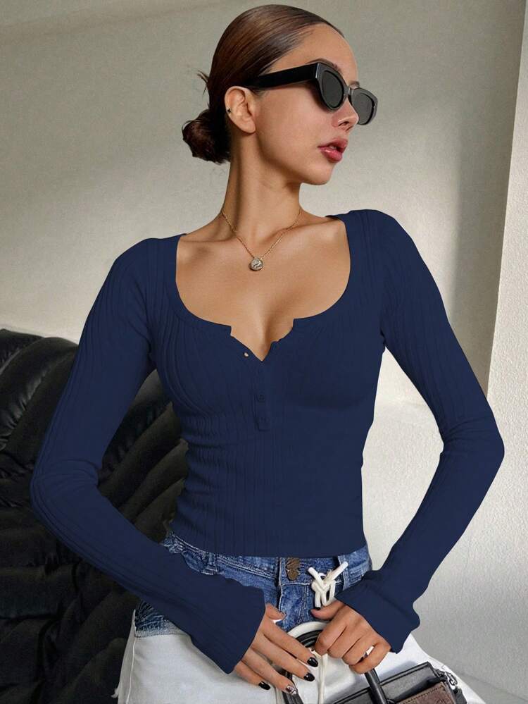 Women's Simple Solid Color Fitted Long Sleeve T-Shirt, Autumn,Back To School Clothes,Fall Women Clothes