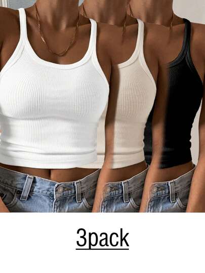 Slaydiva 3件套休闲简约黑色、浅杏色、白色大码女式紧身吊带背心，适合叠穿，夏季海滩度假