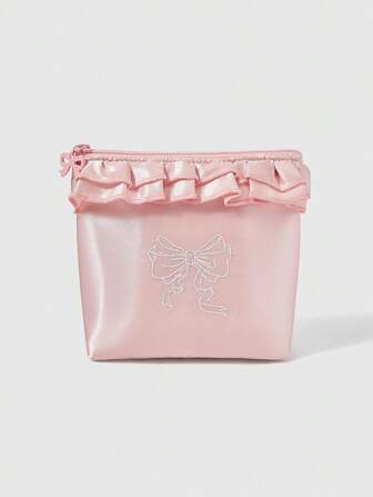 Kawaii Caja de kleenex/bolsa de maquillaje/portacomprimidos de viaje con bordado de lazo floral y estilo cubo pequeño, regalo/monedero