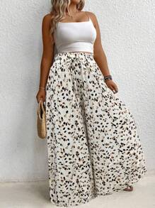SHEIN Clasi Quần ống rộng họa tiết da báo cỡ lớn - trắng - Xem 4