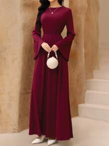 Graceveil Vestido elegante para mujer con cuello redondo, manga larga, cintura con cordón y bajo de cola de sirena - Burdeos - Ver 4