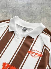 AXEPEAK Camisa polo de manga corta con estampado digital y rayas para hombres, para escuela y ropa de calle