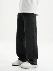 SHEIN Teen Boy Fashion Casual Black Y2k Denim Basic Simple Loose Straight Leg Jeans For Kids Clothes Boys Soft Dailywear And Kids Summer And Spring Rave Outfits Festival And Beach Outfits Clothes - Black - View 4