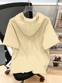 SHEIN Teen Boy Casual Fashion Stylish Colorful Graffiti Gaming Graphic Short Sleeve Hooded T-Shirt, Suitable For Summer - Camel - View 2