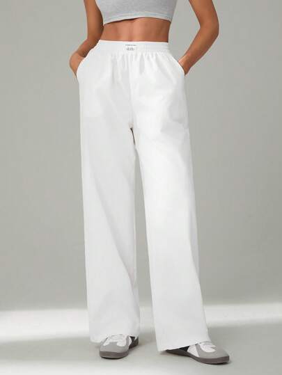 SHEIN Tall Pantalones rectos básicos sueltos y casuales para vacaciones, color negro