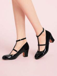 CUCCOO DOLLMOD Versatile Fashion 2024 New Mary Jane Velvet Round Toe Platform Pumps, Chunky Heels - Black - View 3