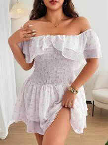 Flirla Plus Size Sexy & Elegant Off-Shoulder Beach Vacation Dress - White - View 2