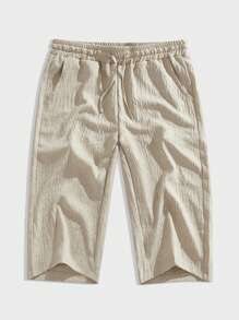 Manfinity RelaxMax Men's Summer Casual Solid Color Drawstring Waist Shorts