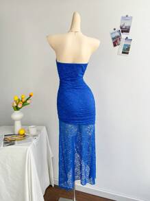 Soleia 淡黄色露肩褶皱低腰不对称下摆连衣裙，度假风格