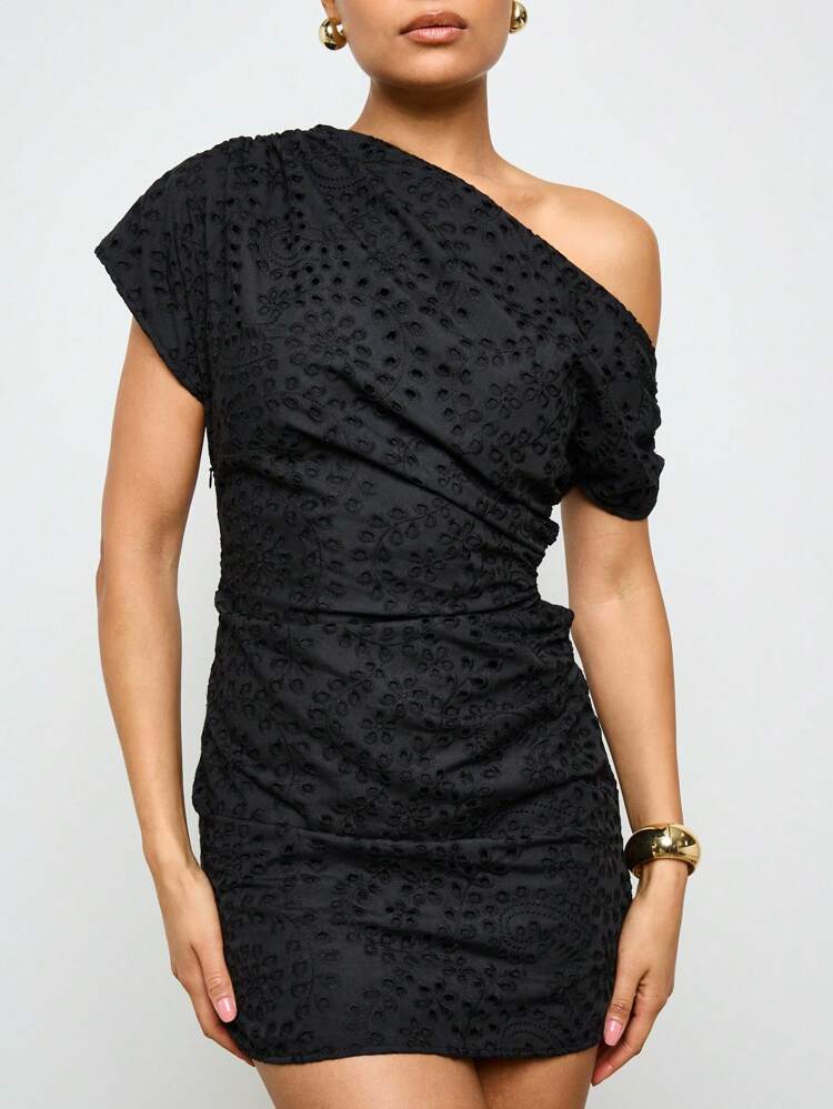 Broderie Anglaise Off The Shoulder Ruched Mini Dress
