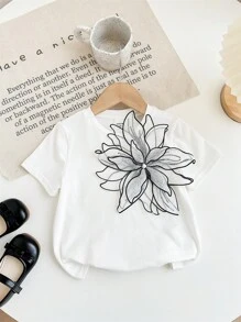 SHEIN Leap Crew 年轻女孩针织纯色圆领修身休闲T恤 - 粉色 - 查看 5