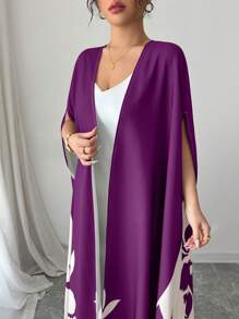 Elenzga Cárdigan largo, ligero y de manga tipo murciélago con estampado floral para mujer