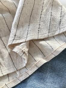 Comfortcana Große Größen Boho Vintage Resort Leinen gestreiftes ärmelloses Hemd