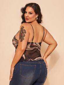 SHEIN BAE Regata Tie Dye Twist Plus Size para Mulheres, Estilo de Rua Moderno para o Verão - Castanho - Visão 2