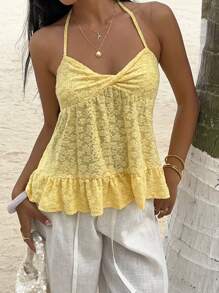Sunnyshic Women's Solid Color Halter-Neck Tank Top, Fashionable For Summer