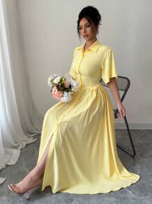 Elenzga 单排扣超长蓬蓬裙，黄色
