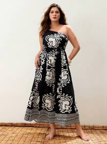 Maija Plus Size Vintage Print Casual Sleeveless Dress Bohemian Beach Holiday Style Casual Ruffles Loose Large A-Hem Hem Sling Women's Outing Dress Summer Dresses Vacation Outfits Wedding Guest Dress Beach Outfits For Western Wear Women Business Casual Woman Graduation Outfiteuropean Summer Hawaii Outfits Women - Multicolor - View 1