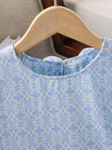 Tween Girls Ruffle Short Sleeve Bowknot Back Blouse Shirt - Blue - View 5