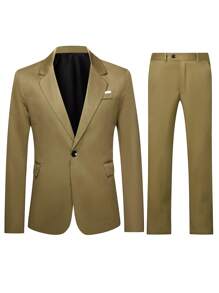 Calvornis 男士纯色翻领长袖西装外套和裤子套装