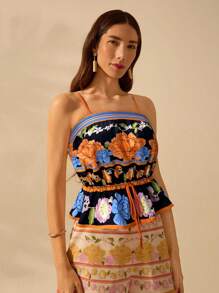 CAJUNI Camiseta de tirantes suelta de estilo casual de verano con estampado floral tropical colorido y boho para vacaciones