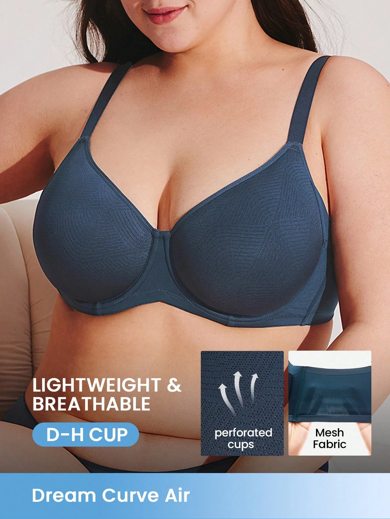 Plus Full Coverage Airy Breathable Sheer Mesh Spacer Cup Bra