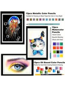 28/51/72 件绘画和素描套装 - 专业美术用品 - 包括水彩、石墨、颜料、金属颜料、蜡笔、炭笔