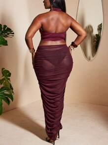 Maweii Plus Size Women 2 Pieces Set - Burgundy - View 2