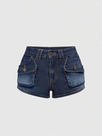 Grunge Punk Short en jean taille basse style rétro Y2K pour femmes avec poches, polyvalent pour diverses occasions