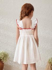 Blossori Vestido de lino sin mangas con estampado floral para vacaciones para niñas jóvenes - Blanco - Ver 2