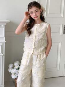 Hapijoa Tween-Mädchen 2-teiliges Herbst-Kleidungsset - Dünnes Oberteil und Hose