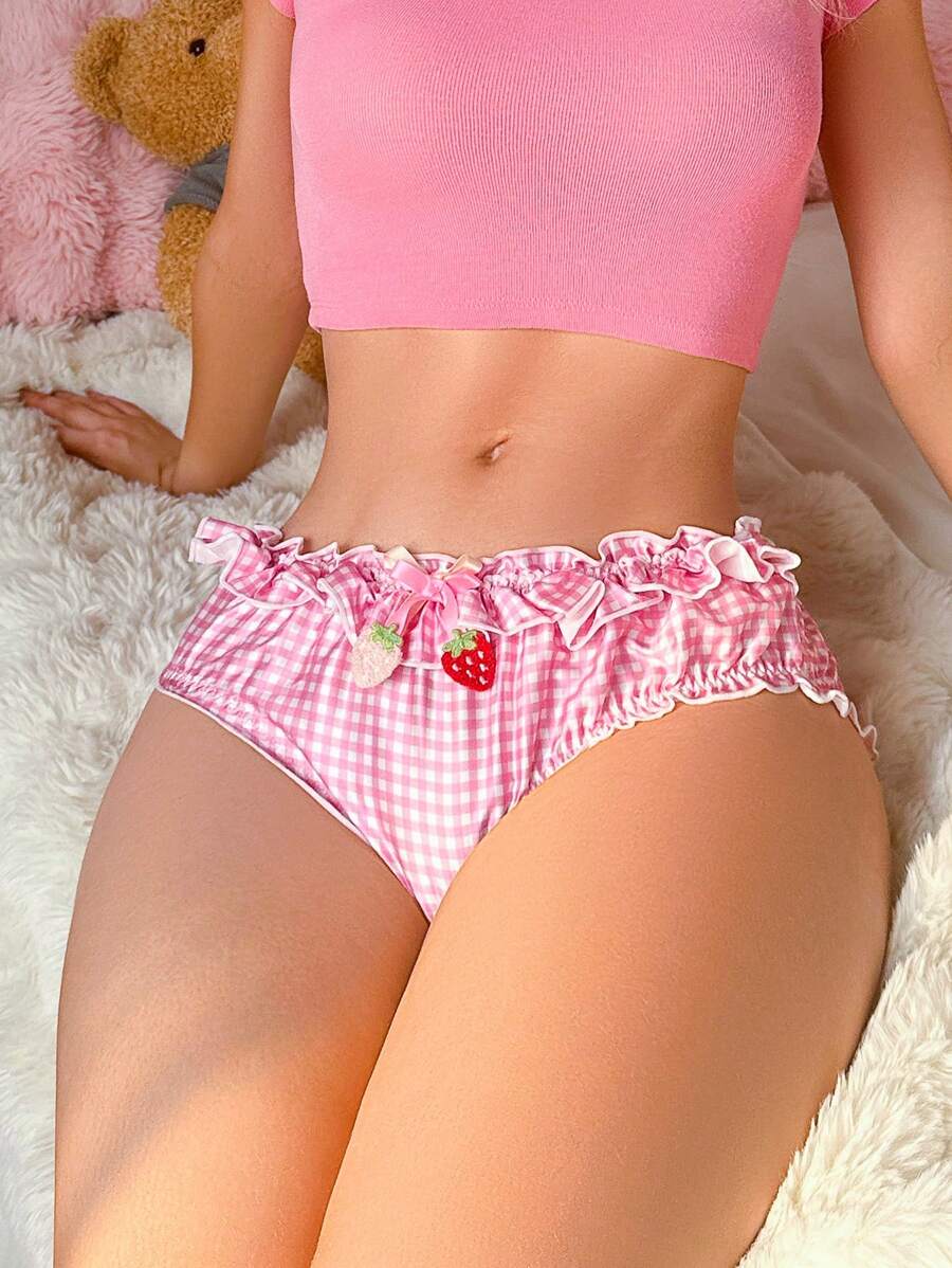 PetitDoll Cute Ruffle Trim Gingham Panties For Women - Baby Pink - View 1