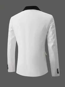 Manfinity Mode Men's Contrasting Color Lapel Neck Single-Breasted Casual Suit Jacket Wedding Blazer For Men, Prom Tuxedo Blazer For Men - White - View 2