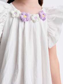 SHEIN 小女孩彩色3D花领连衣裙 - 彩色 - 查看 5