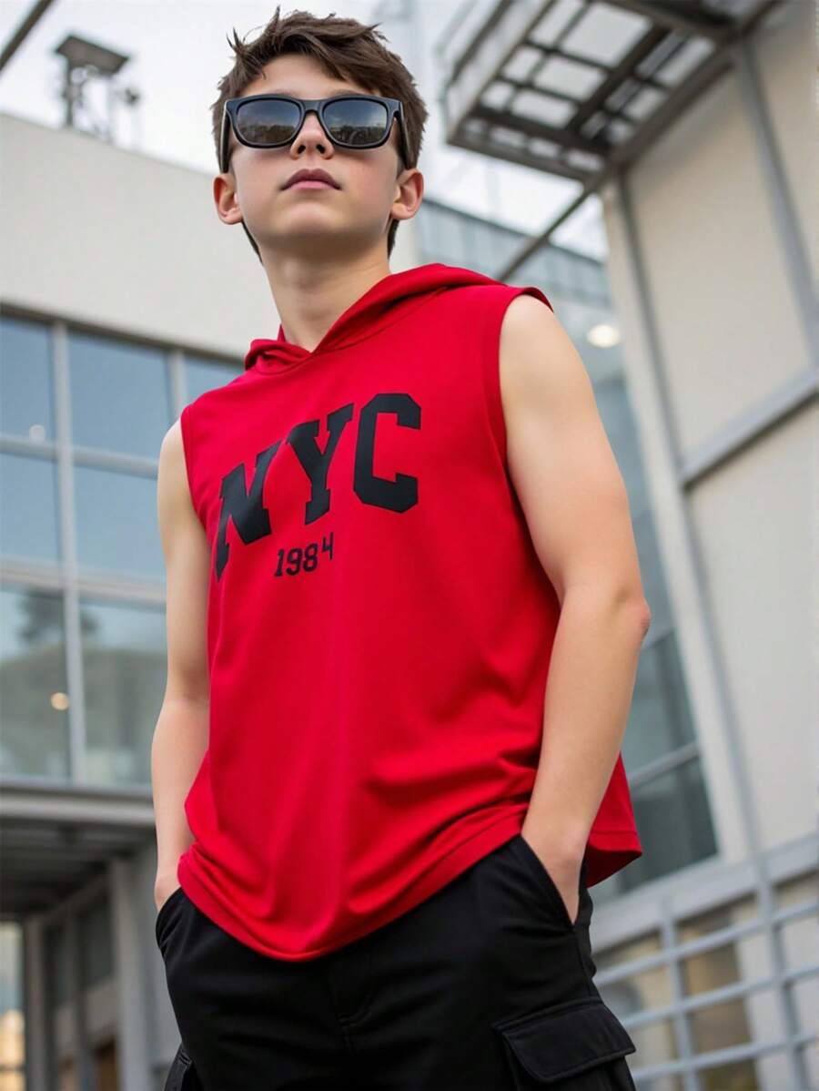 男童休闲连帽宽松无袖套头针织衫