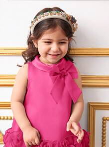SHEIN Robe élégante à col, nœud papillon et volants pour bébé fille - Rose vif - Voir 3