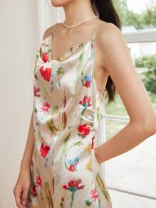 SHEIN LUNE Abito lungo da donna con scollo a goccia, stile vacanza estiva 2025, con stampa floreale a olio, (taglio asimmetrico a motivo floreale) - Multicolore - Visualizzare 4