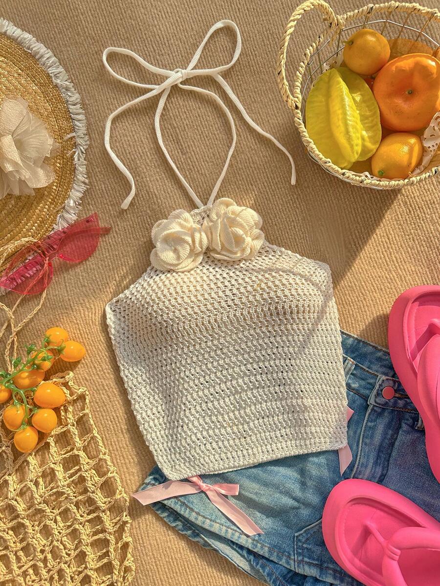 Skyraze 女士无袖领带针织短款性感上衣 - 彩色 - 查看 1