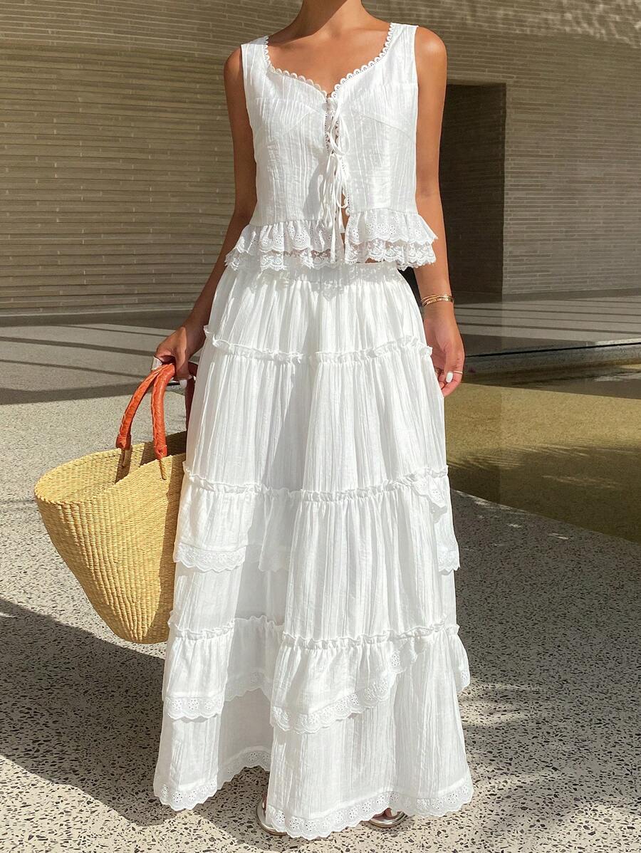 Livesso Women Two Pieces Outfits For Daily Wear - White - View 1