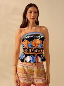 CAJUNI Camiseta de tirantes suelta de estilo casual de verano con estampado floral tropical colorido y boho para vacaciones