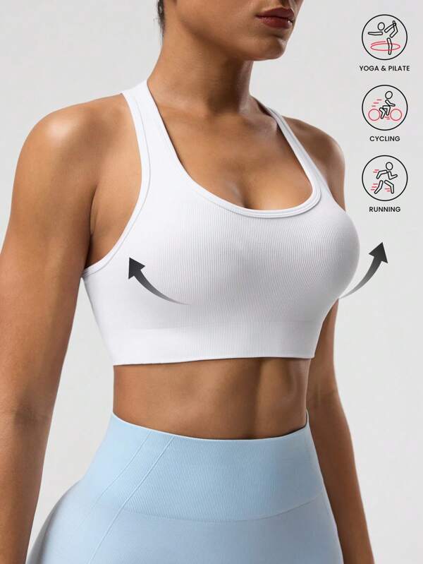 Seamluxe SHEIN Sport Top corto da donna senza maniche di colore unito, adatto per fitness e yoga