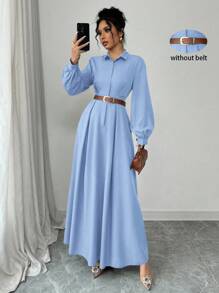 Selianne 优雅通勤纯色灯笼袖连衣裙，秋季长款女装