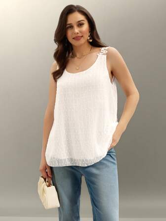 Flouryn เสื้อกล้ามลูกไม้แพทช์เวิร์กสีพื้นเรียบ ขนาดใหญ่ เวลาว่าง ฤดูร้อน