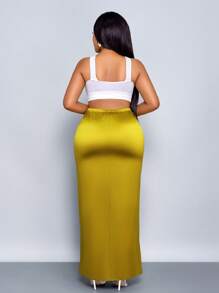 SOLERSUN 加大码女式 Faii 和冬季优雅简约浪漫系带缎面长裙，适合约会，双层系带裙适合舞会，姜黄色茧型裹身设计裙